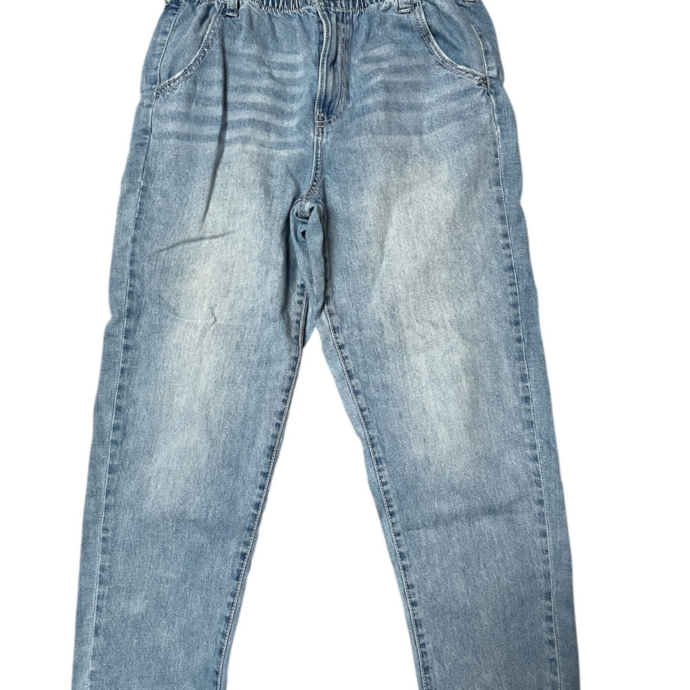 Light Blue High Waist Relaxed Fit Elastic Waist Mom Jeans